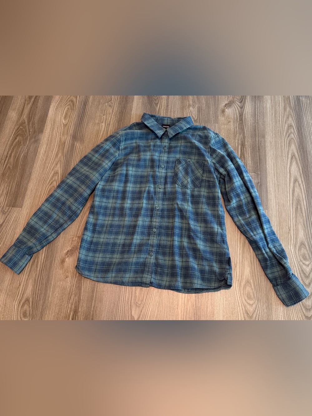 Patagonia Heywood Flannel Button Up Shirt Blue Women’s size 12 Organic Cotton